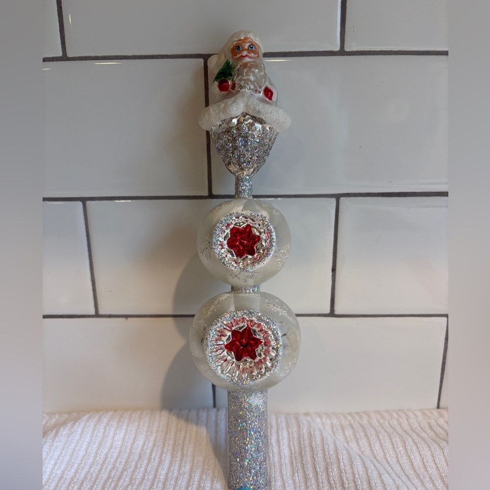 Vintage Christopher Radko Silver Cone Curls Gem finial topper.  2000’s.